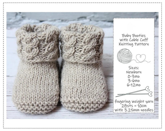 Cable Cuff Baby Bootie Knitting Pattern