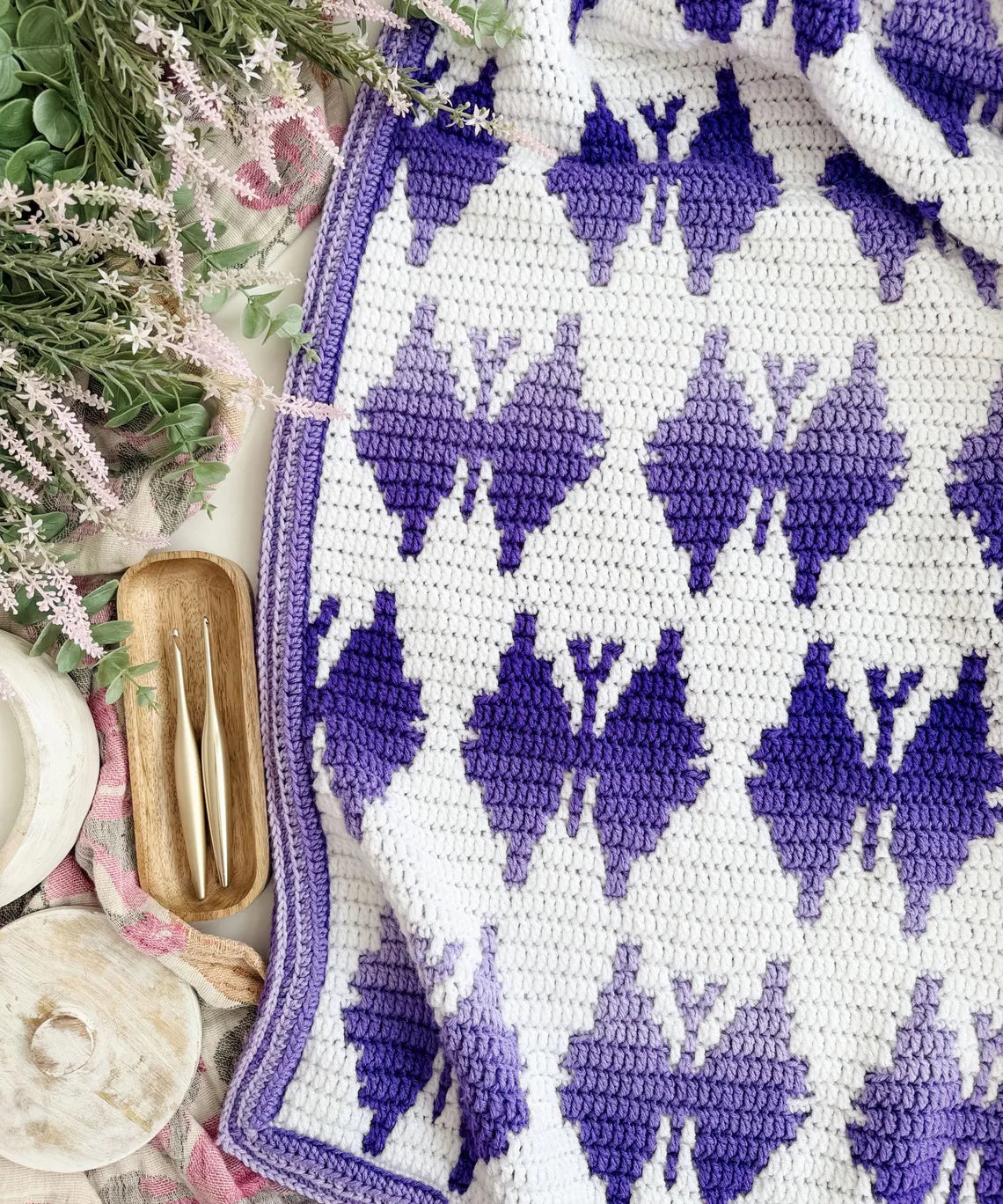 Butterfly Kisses Mosaic Blanket Crochet Pattern