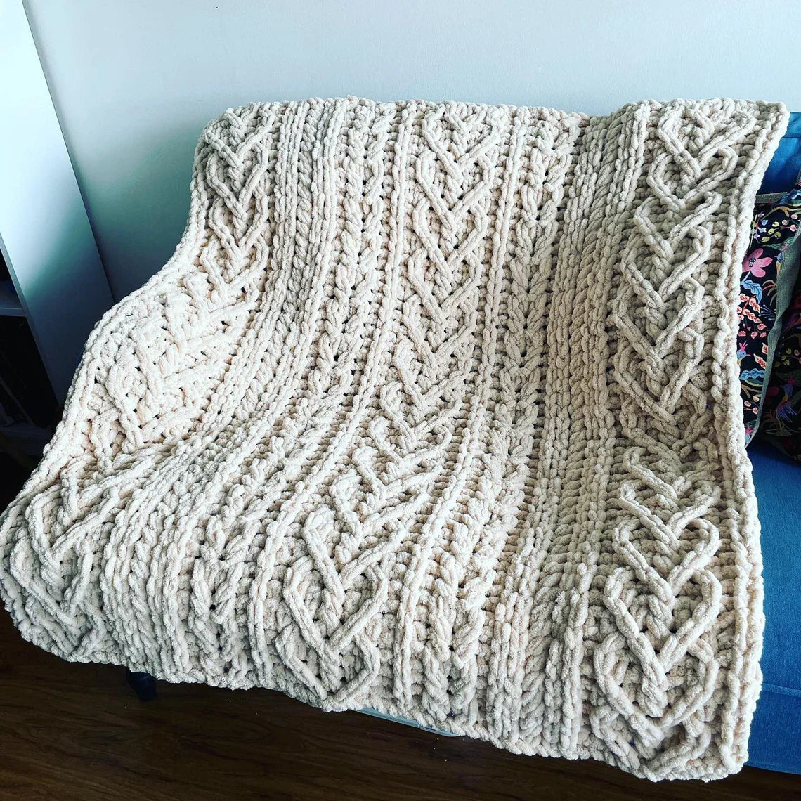Cable Hearts Blanket Knitting Pattern