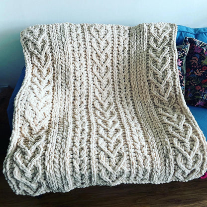 Cable Hearts Blanket Knitting Pattern
