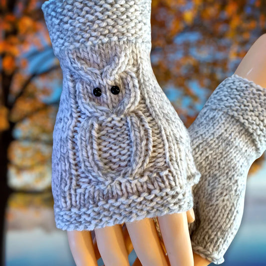 Owl Fingerless Gloves Knitting Pattern