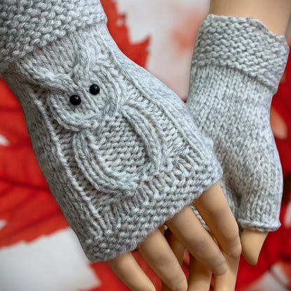 Owl Fingerless Gloves Knitting Pattern