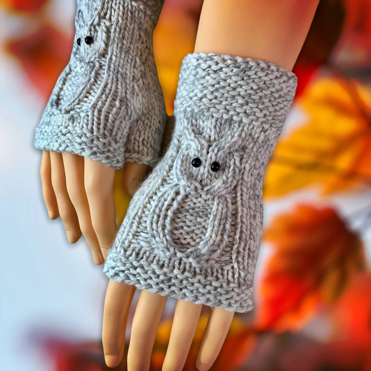 Owl Fingerless Gloves Knitting Pattern