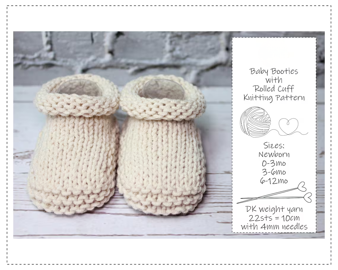 Rolled Cuff Baby Bootie Knitting Pattern