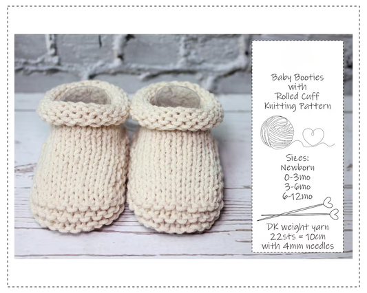 Rolled Cuff Baby Bootie Knitting Pattern