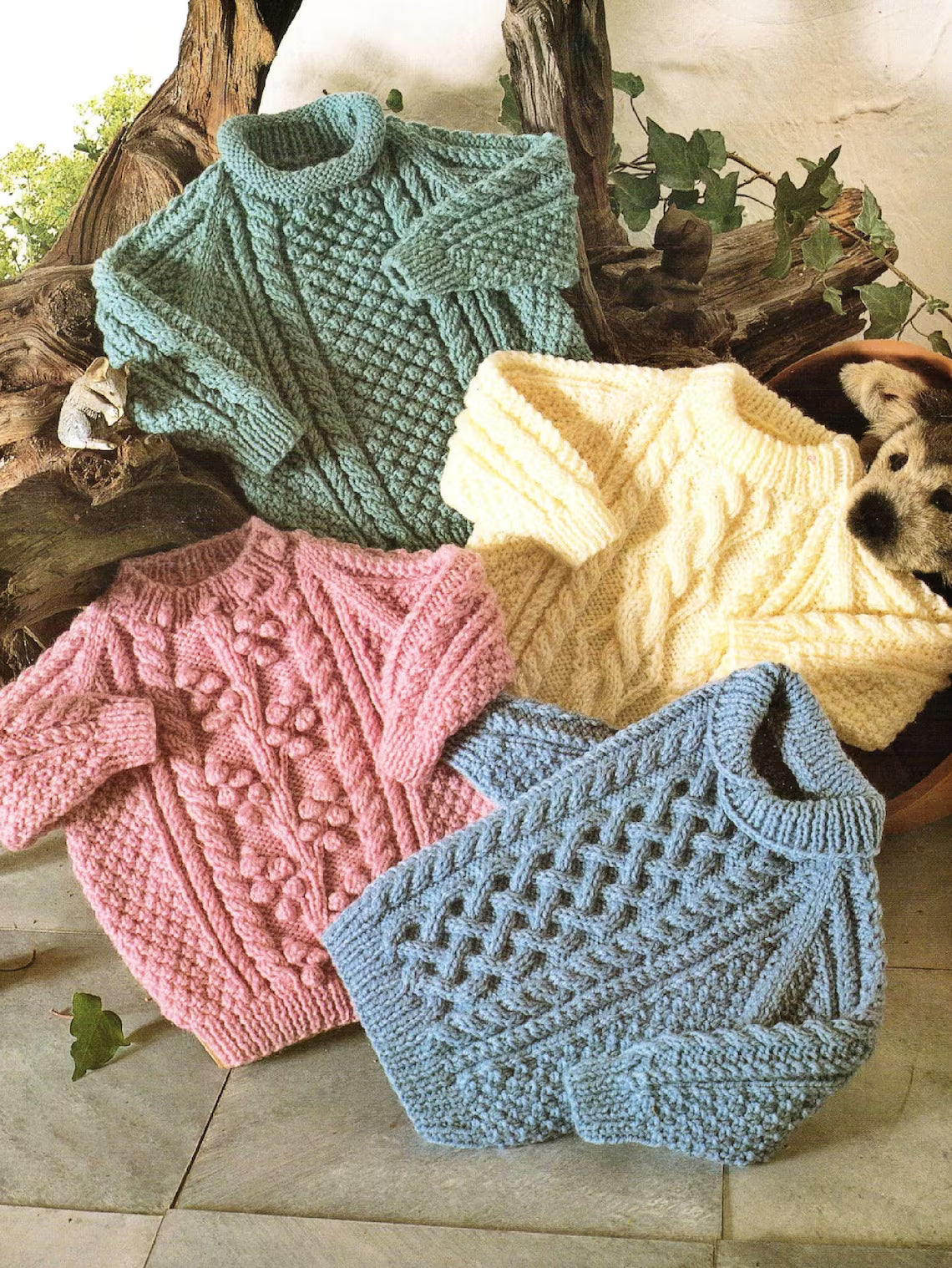 Toddlers and Childrens Aran Sweaters Knitting Pattern