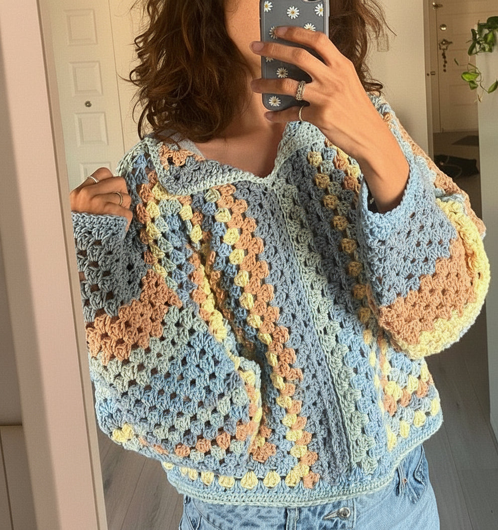 Granny Hexagon Pullover Sweater Crochet Pattern